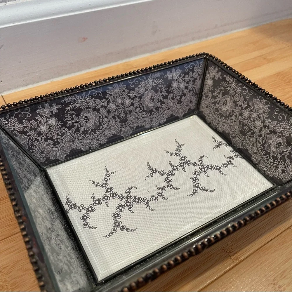 Fringe Studio Floral Gray Glass Deep Tray